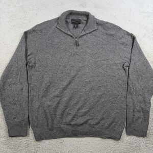 Tahari Sweater Mens Large Grey 100% Cashmere 1/4 Zip Pullover Soft Lightweight